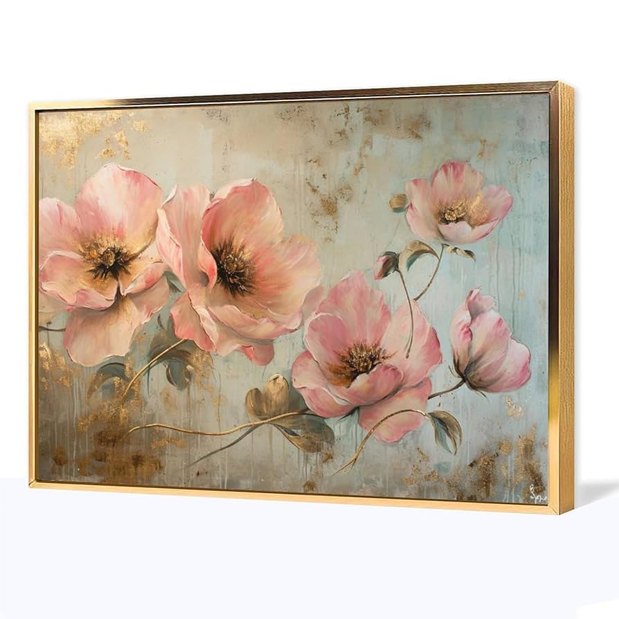 ピンク　ピンクのお花 壁掛けアート 絵画 花の絵 フラワーアート Amazon.co.jp: 絵画 ピンクの花の花束インテリア 絵画 油絵